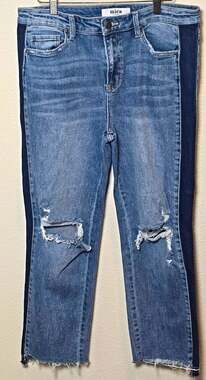 Mica Denim Women’s High Rise Skinny Jeans Blue Medium Wash Distressed Raw Hem